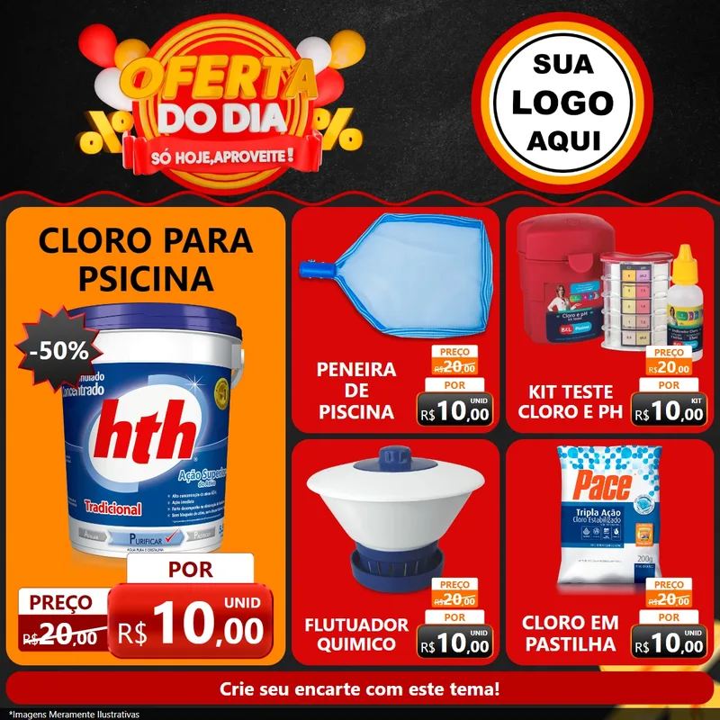 Modelo de Rede Social para Feed Facebook com o tema Oferta do Dia - Só hoje, Aproveite! para Produtos para Piscina