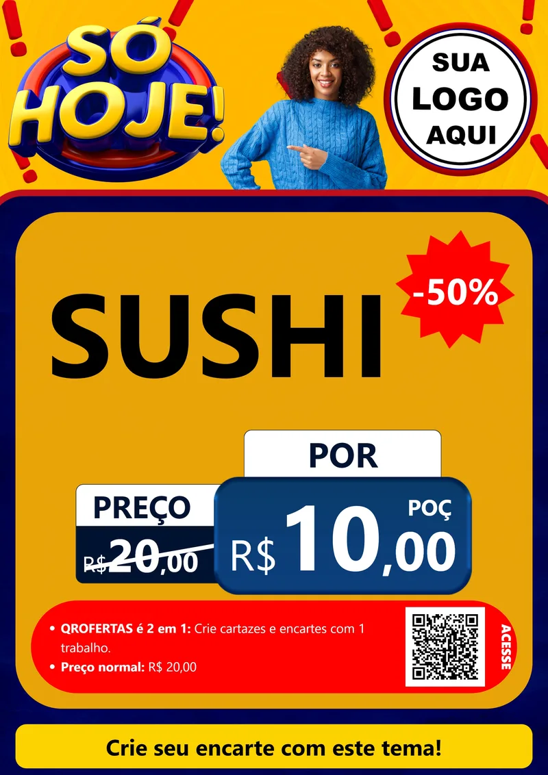 Modelo de Cartaz para Cartaz A4 Vertical com o tema Só Hoje! para Comida japonesa