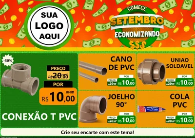 Modelo de Encarte para Encarte A4 Horizontal com o tema Comece Setembro Economizando para Tubos e conexões