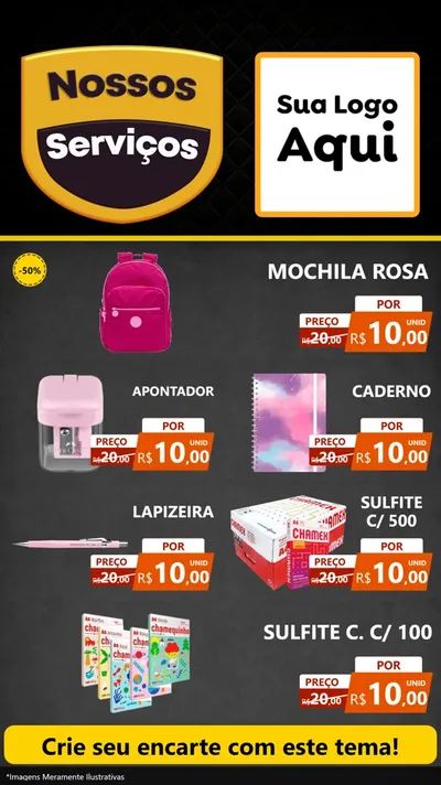 Modelo de TV para TV Vertical com o tema Nossos Serviços para Papelaria