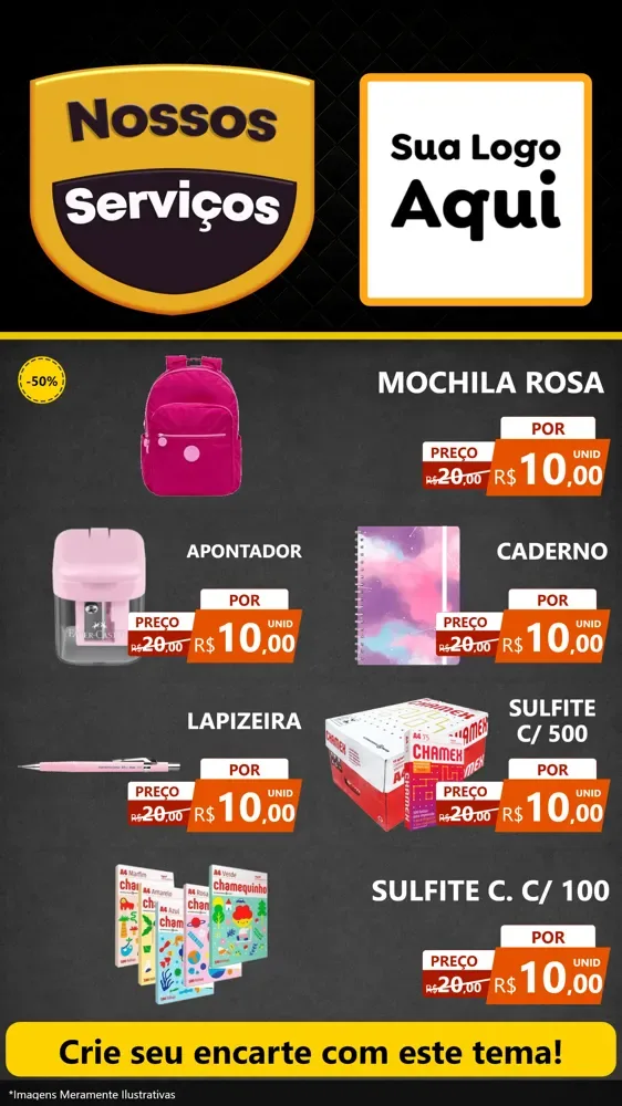 Modelo de TV para TV Vertical com o tema Nossos Serviços para Papelaria