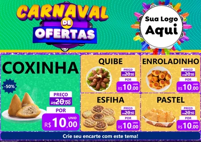 Modelo de Encarte para Encarte A4 Horizontal com o tema Carnaval de Ofertas para Salgadaria