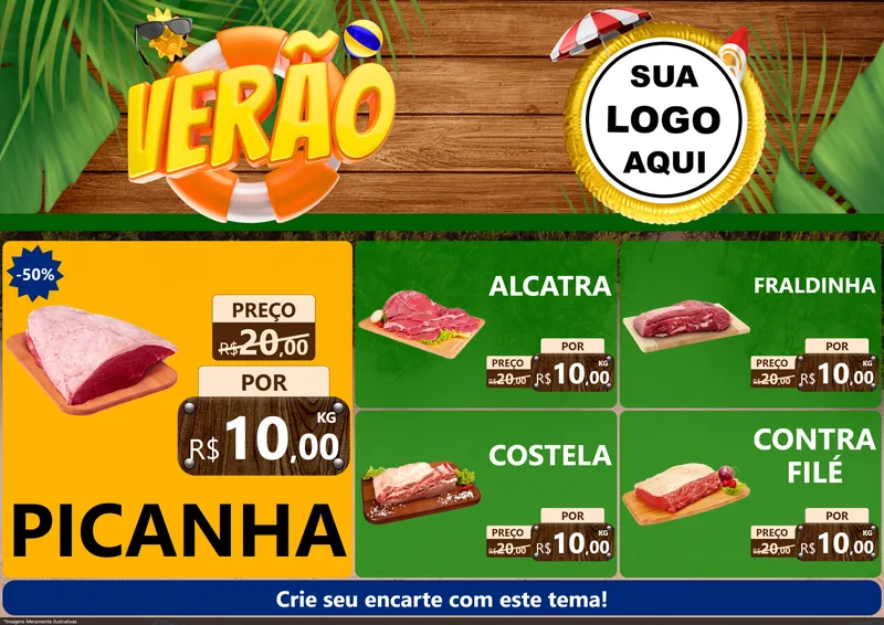 Modelo de Encarte para Encarte A4 Horizontal com o tema Verão para Açougue