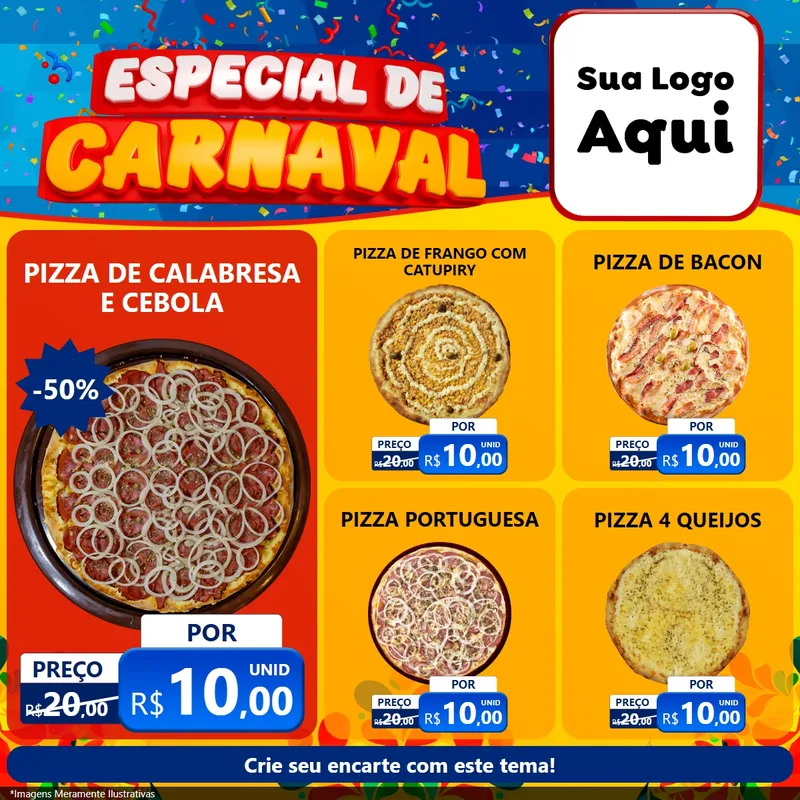 Modelo de Rede Social para Feed Facebook com o tema Especial de Carnaval para Pizzaria
