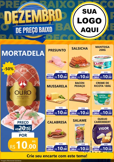 Modelo de Encarte para Encarte A4 Vertical com o tema Dezembro de Preço Baixo para Frios e Laticínios