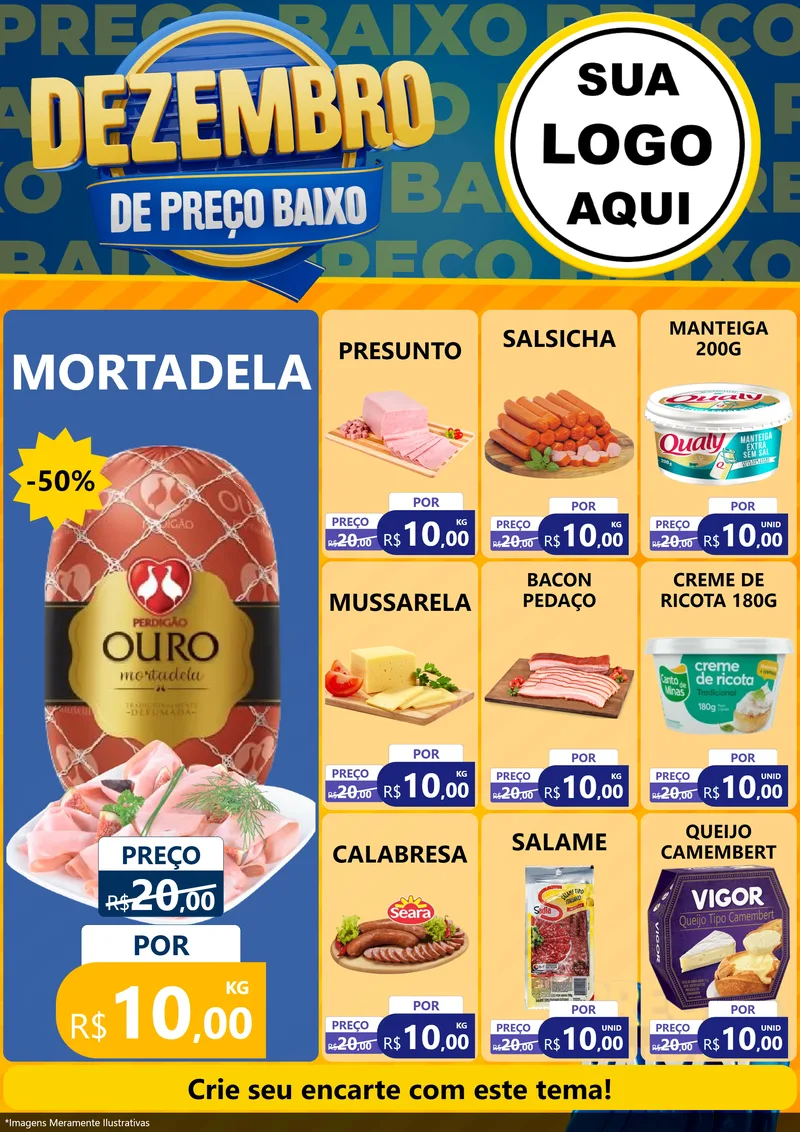 Modelo de Encarte para Encarte A4 Vertical com o tema Dezembro de Preço Baixo para Frios e Laticínios