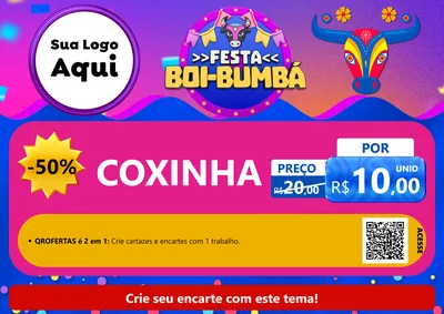 Modelo de Cartaz para Cartaz A4 Horizontal com o tema Festa Boi-Bumbá para Salgadaria