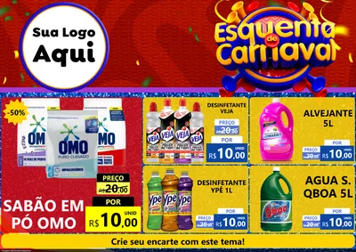 Modelo de Encarte para Encarte A4 Horizontal com o tema Esquenta de Carnaval para Produtos de Limpeza