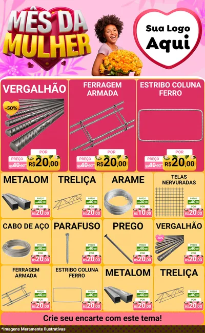 Modelo de Encarte para Encarte Grande com o tema Mês da Mulher para Ferragens