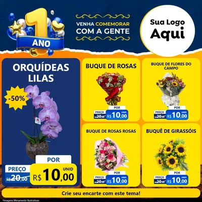 Modelo de Rede Social para Feed Facebook com o tema Um Ano de Aniversário para Floricultura e jardim