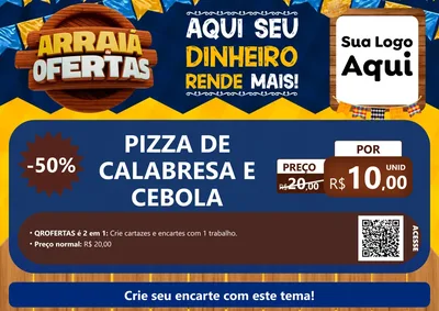 Modelo de Cartaz para Cartaz A4 Horizontal com o tema Arraiá de Ofertas - Junina para Pizzaria
