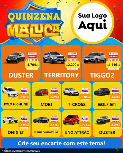 Modelo de Rede Social para Feed Instagram com o tema Quinzena Maluca para Concessionaria de Carros