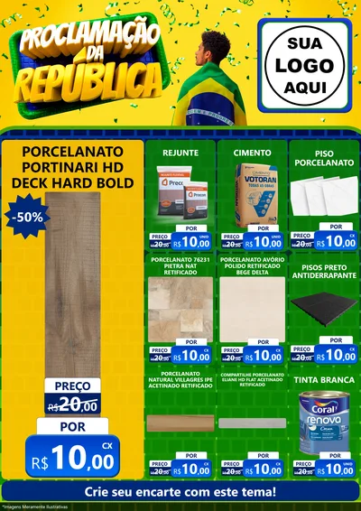 Modelo de Encarte para Encarte A4 Vertical com o tema Proclamação da República para Pisos e revestimentos