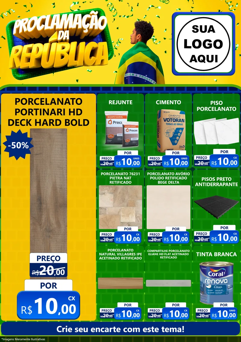 Modelo de Encarte para Encarte A4 Vertical com o tema Proclamação da República para Pisos e revestimentos