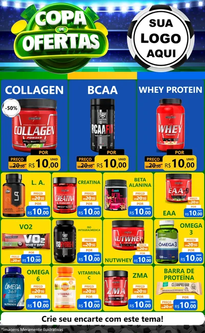 Modelo de Encarte para Encarte Grande com o tema Copa de Ofertas para Suplementos alimentares