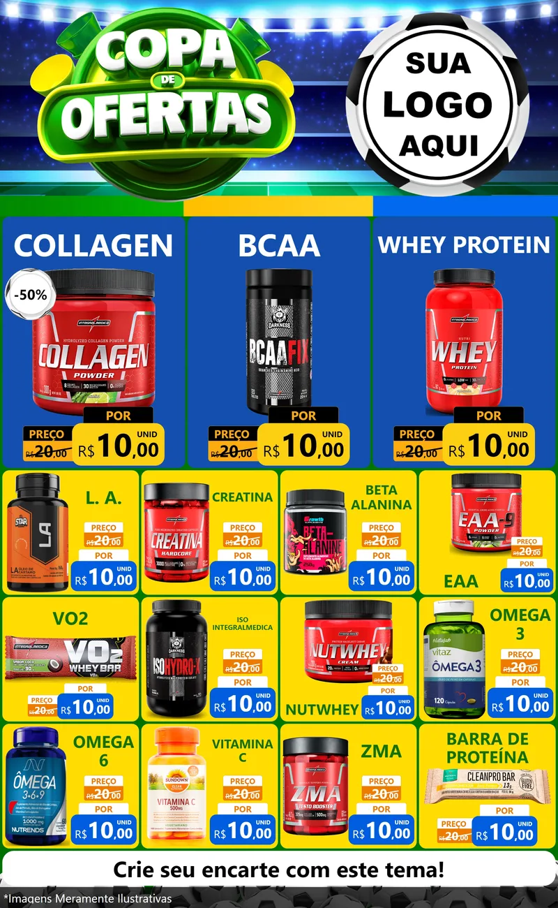 Modelo de Encarte para Encarte Grande com o tema Copa de Ofertas para Suplementos alimentares