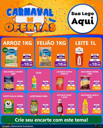 Modelo de Rede Social para Feed Instagram com o tema Carnaval de Ofertas para Supermercado