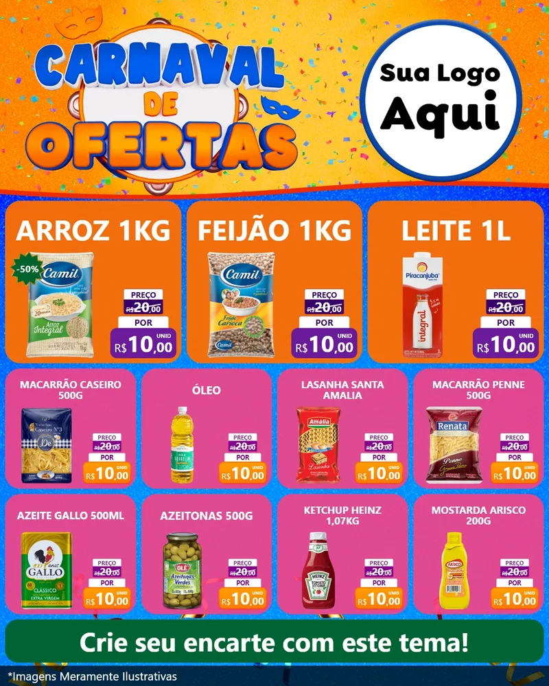 Modelo de Rede Social para Feed Instagram com o tema Carnaval de Ofertas para Supermercado
