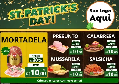 Modelo de Encarte para Encarte A4 Horizontal com o tema St Patriks Day para Frios e Laticínios