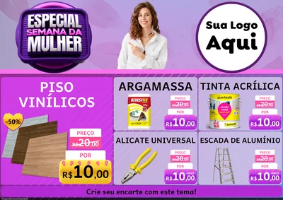 Modelo de Encarte para Encarte A4 Horizontal com o tema Especial Semana da Mulher para Material para Construção