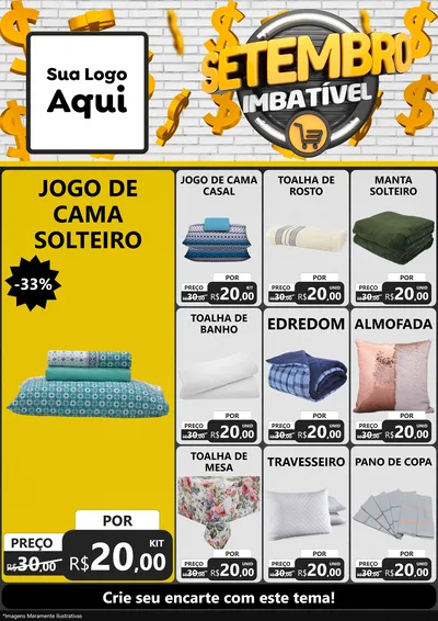 Modelo de Encarte para Encarte A4 Vertical com o tema Setembro Imbatível para Cama, Mesa e Banho