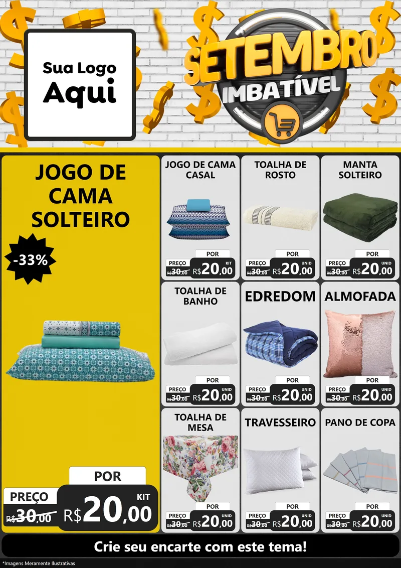 Modelo de Encarte para Encarte A4 Vertical com o tema Setembro Imbatível para Cama, Mesa e Banho
