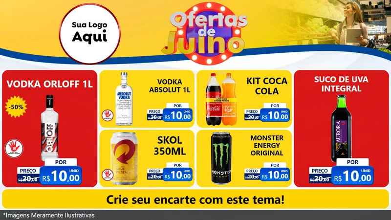 Modelo de TV para TV Horizontal com o tema Ofertas de Julho para Distribuidora de bebidas