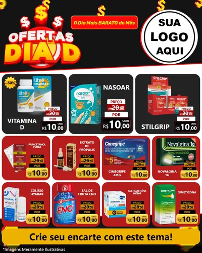 Modelo de Rede Social para Feed Instagram com o tema Ofertas Dia D para Farmácia