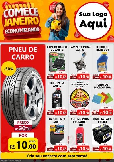 Modelo de Encarte para Encarte A4 Vertical com o tema Comece Janeiro Economizando para Auto peças