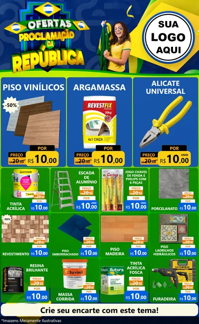Modelo de Encarte para Encarte Grande com o tema Ofertas Proclamação da República para Material para Construção
