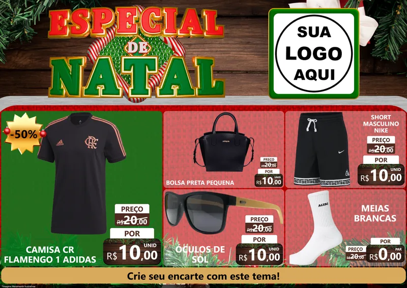 Modelo de Encarte para Encarte A4 Horizontal com o tema Especial de Natal para Roupas e acessórios