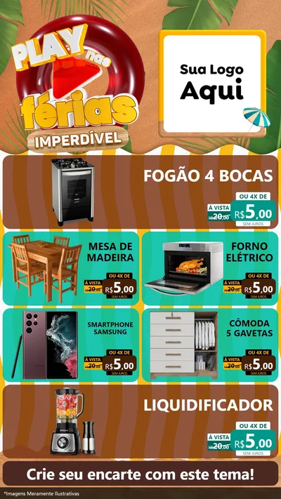Modelo de TV para TV Vertical com o tema Play Nas Férias Imperdível para Móveis e Eletro