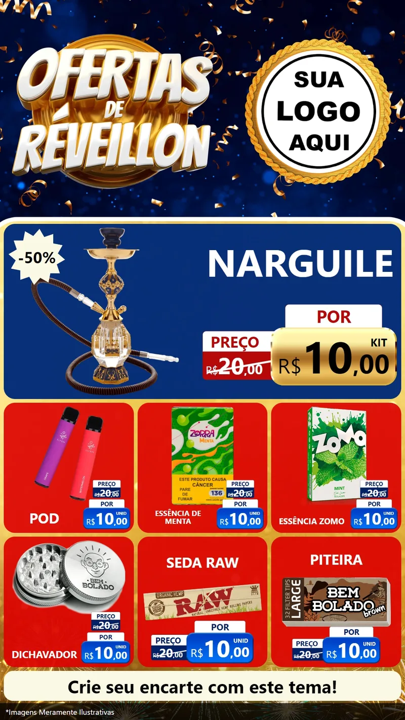 Modelo de Rede Social para Stories com o tema Ofertas de Réveillon para Tabacaria