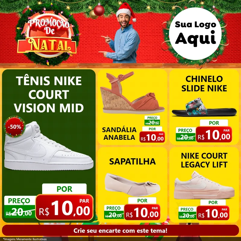 Modelo de Rede Social para Feed Facebook com o tema Promoção de Natal para Calçados