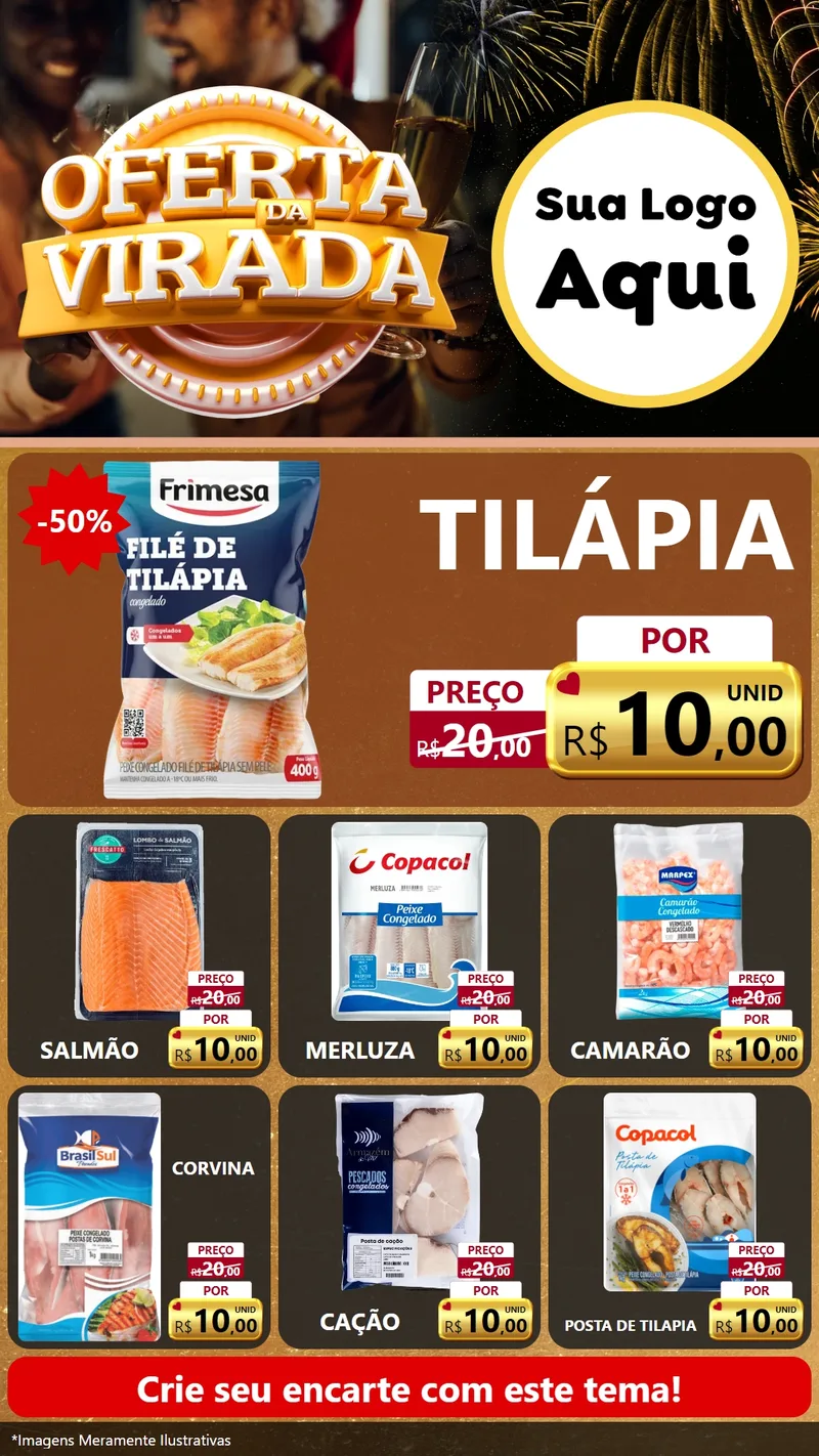 Modelo de Rede Social para Stories com o tema Oferta da Virada para Peixaria