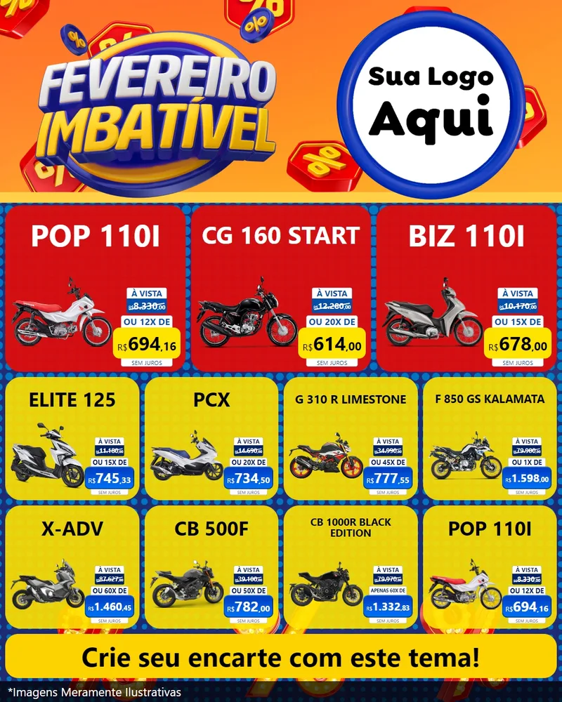 Modelo de Rede Social para Feed Instagram com o tema Fevereiro Imbatível para Concessionaria de Motos