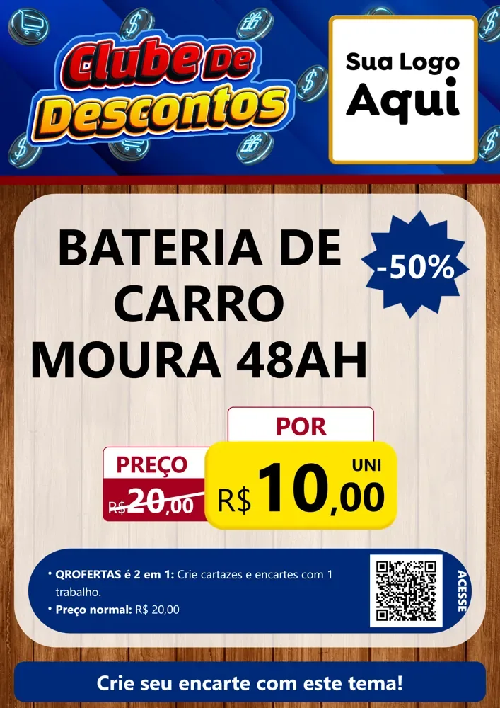 Modelo de Cartaz para Cartaz A4 Vertical com o tema Clube de Descontos para Baterias Elétricas