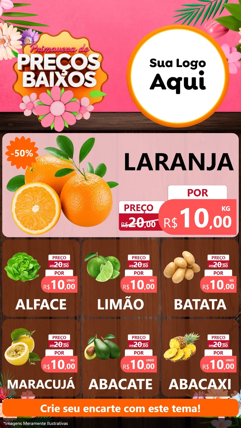 Modelo de Rede Social para Stories com o tema Primavera de Preços Baixos para Hortifrúti