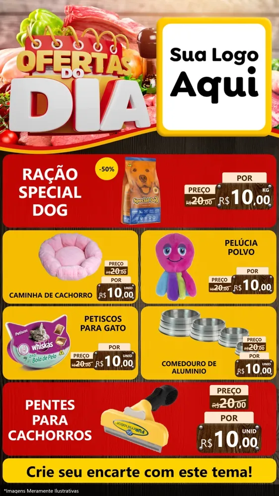 Modelo de TV para TV Vertical com o tema Ofertas do Dia para Pet Shop