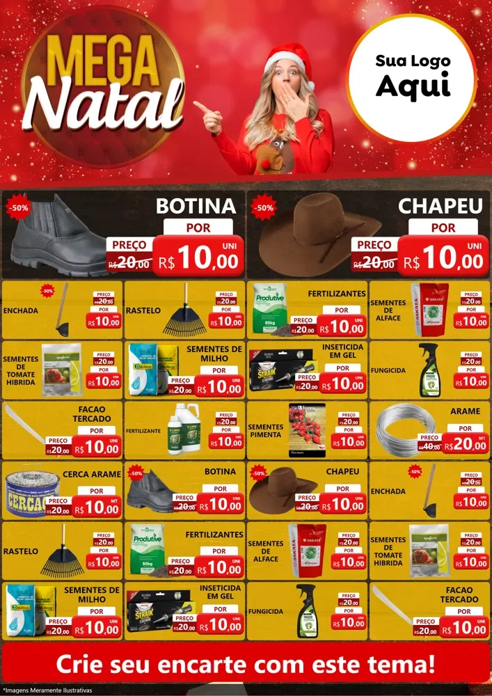 Modelo de Encarte para Encarte A4 Vertical com o tema Mega Natal para Agropecuária