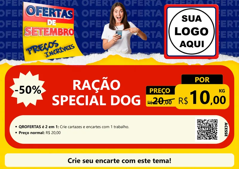 Modelo de Cartaz para Cartaz A4 Horizontal com o tema Ofertas de Setembro - Preços Incríveis para Pet Shop