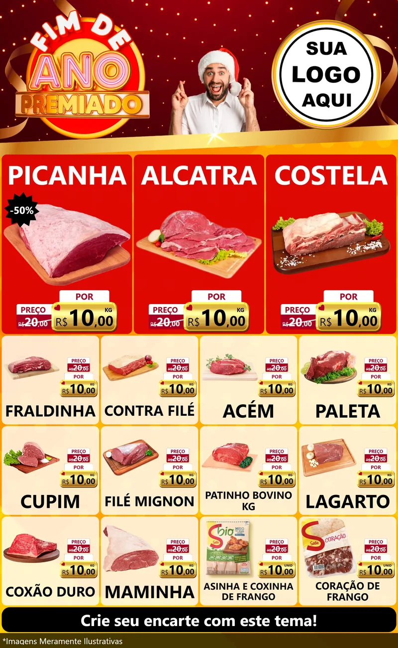 Modelo de Encarte para Encarte Grande com o tema Fim de Ano Premiado para Açougue