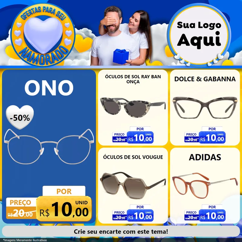 Modelo de Rede Social para Feed Facebook com o tema Ofertas Para Seu Namorado para Óticas