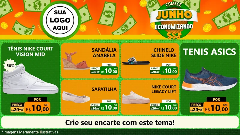 Modelo de TV para TV Horizontal com o tema Comece Junho Economizando para Calçados