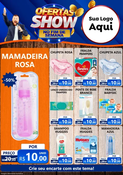 Modelo de Encarte para Encarte A4 Vertical com o tema Ofertas Show No Fim De Semana para Bebês