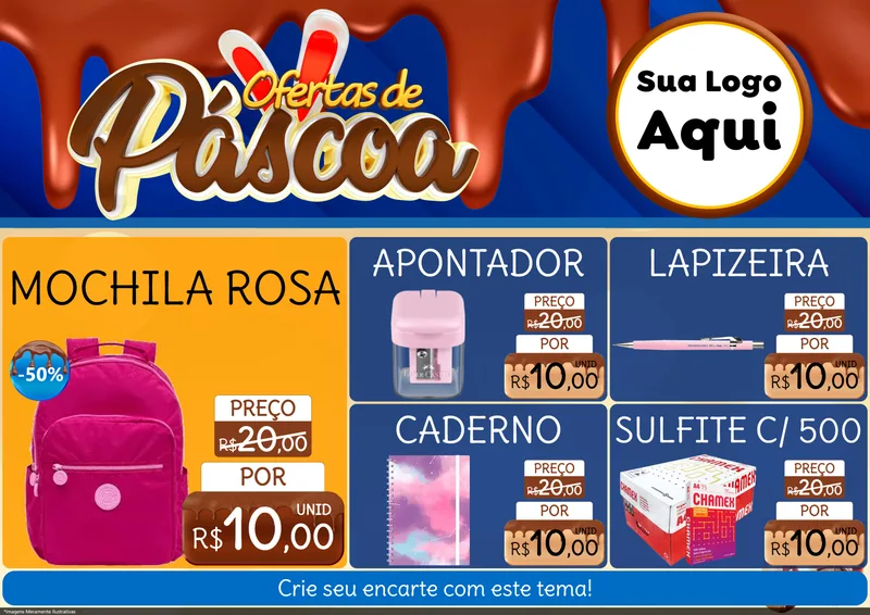 Modelo de Encarte para Encarte A4 Horizontal com o tema Ofertas de Páscoa para Papelaria