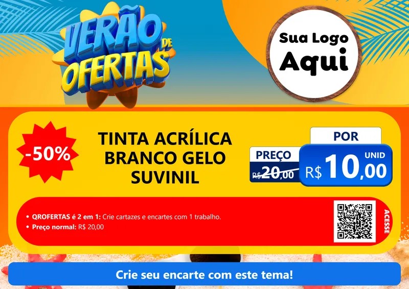 Modelo de Cartaz para Cartaz A4 Horizontal com o tema Verão de Ofertas para Tintas e Ferramentas