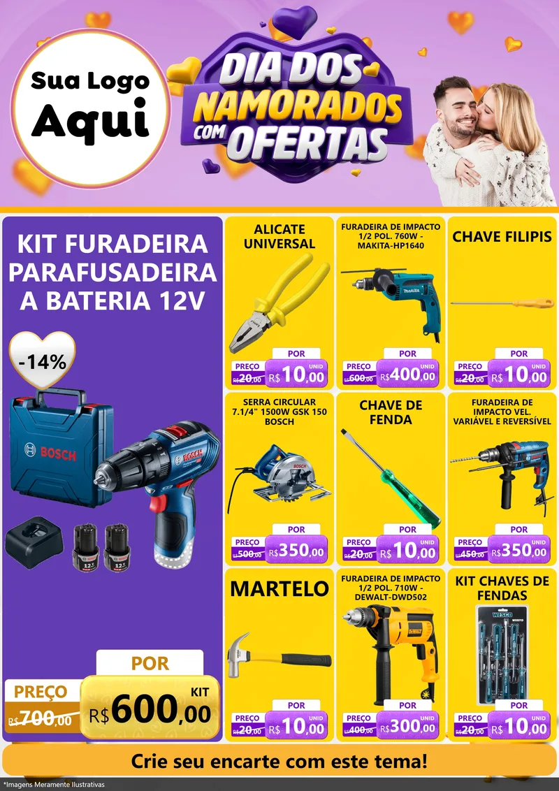 Modelo de Encarte para Encarte A4 Vertical com o tema Dia Dos Namorados Com Ofertas para Maquinas e Ferramentas