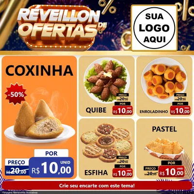 Modelo de Rede Social para Feed Facebook com o tema Réveillon de Ofertas para Salgadaria