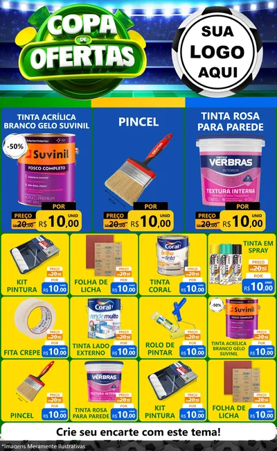Modelo de Encarte para Encarte Grande com o tema Copa de Ofertas para Tintas e Ferramentas